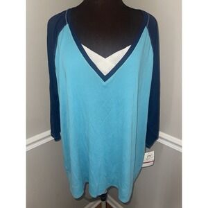 Just My Size Women's Plus Size 26/28 Color-Block V-Neck 3/4 Raglan Sleeve Top